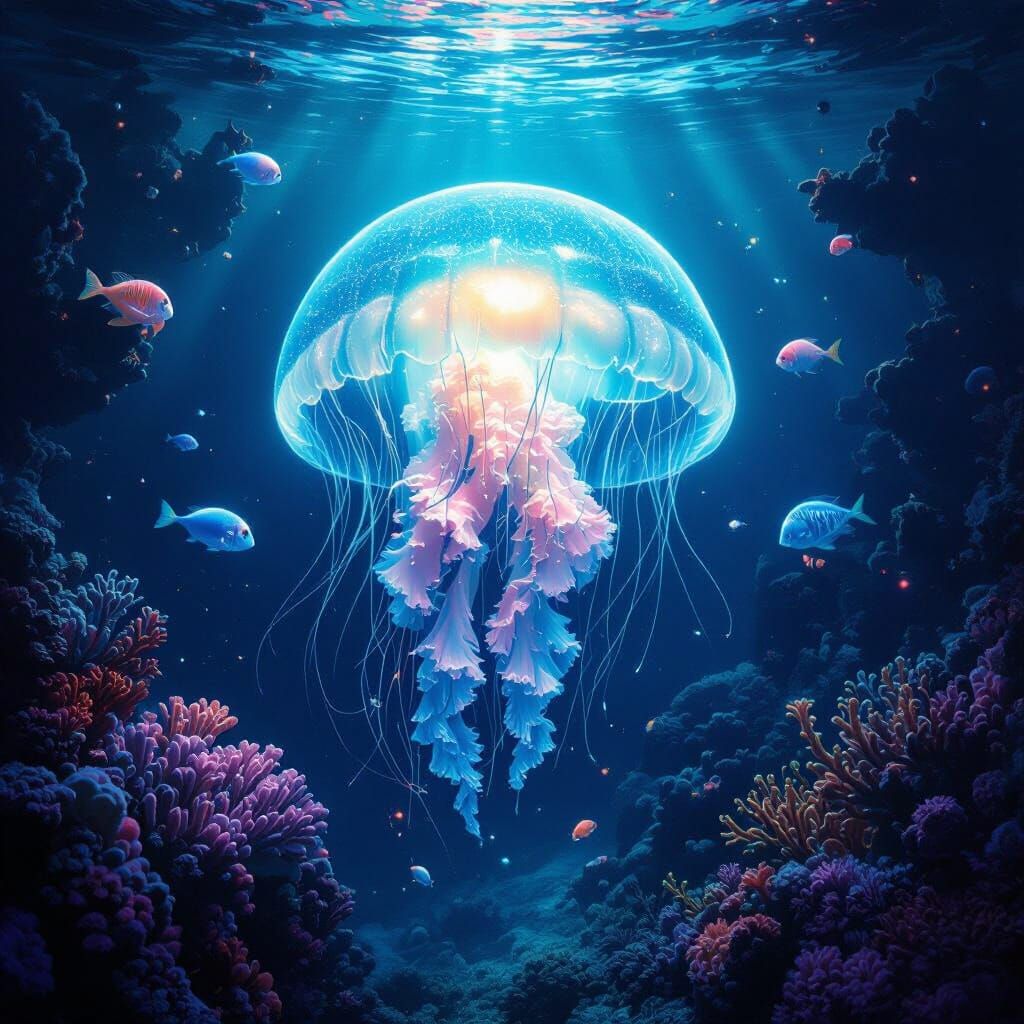 Bioluminescent Jellyfish Illuminates Deep Ocean Trench