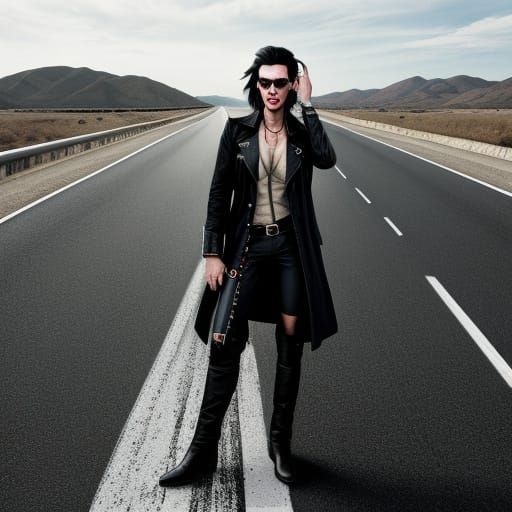 Rebel on a Highway in a Neon Cityscape