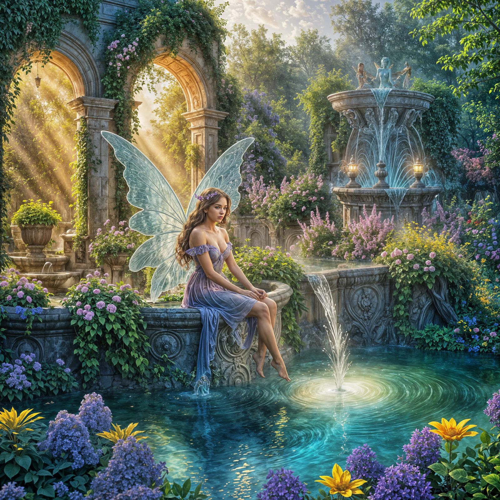 Enchanting Fairy by a Fantasy Fountain