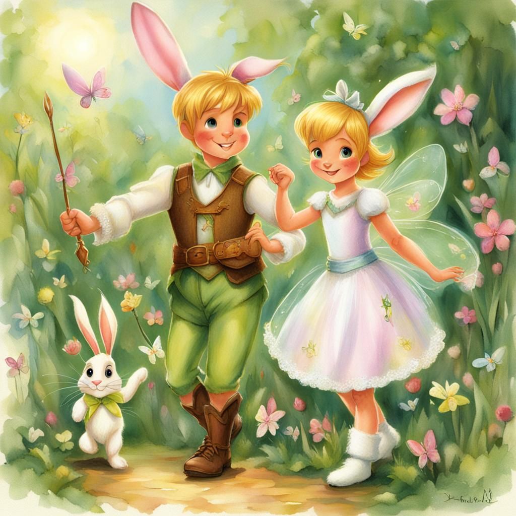 Tinkerbell and Bunny Man Fantasy Art