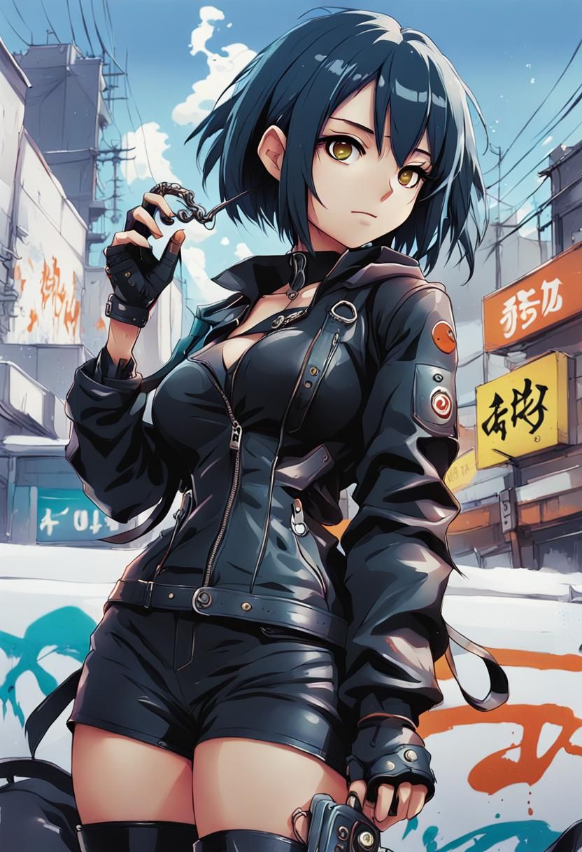 Goth Girl in Leather: Anime Key Visual