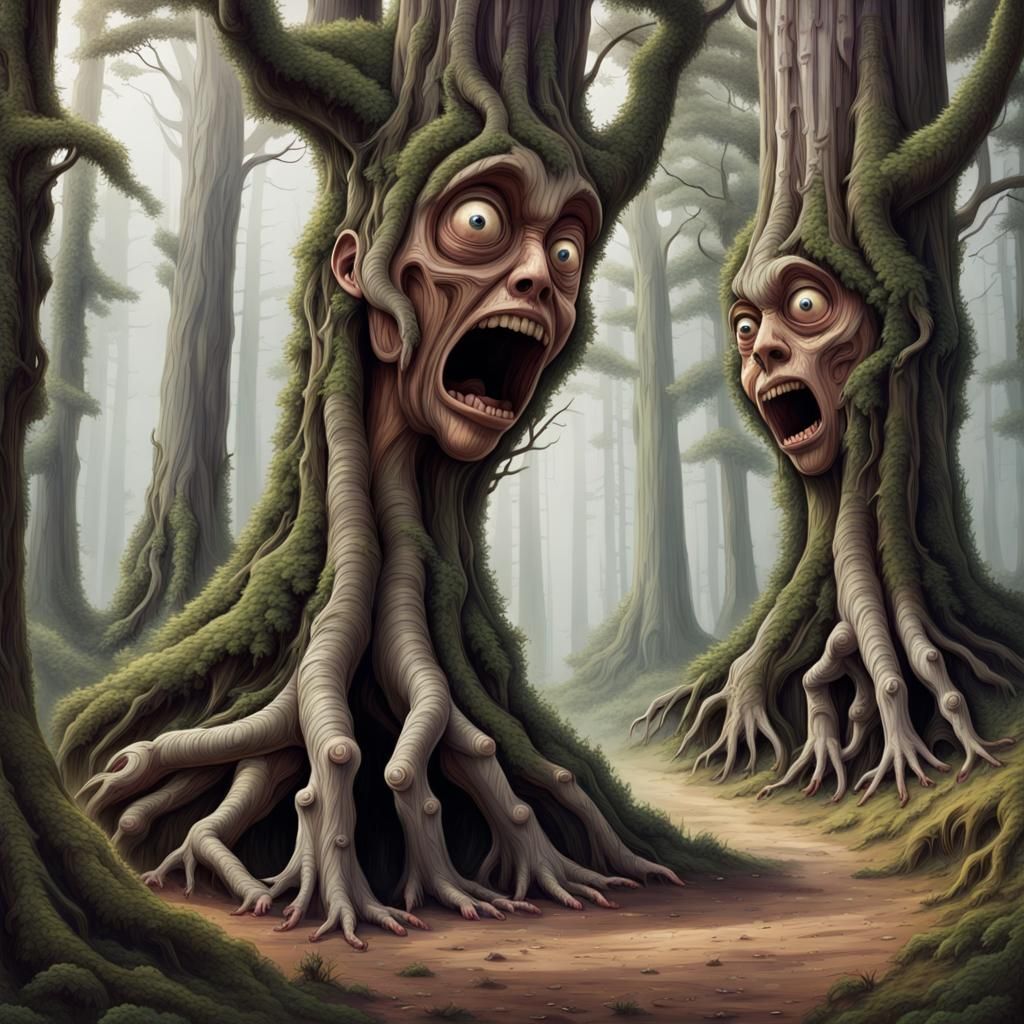 Unnerving Forest with Human-Tree Hybrids