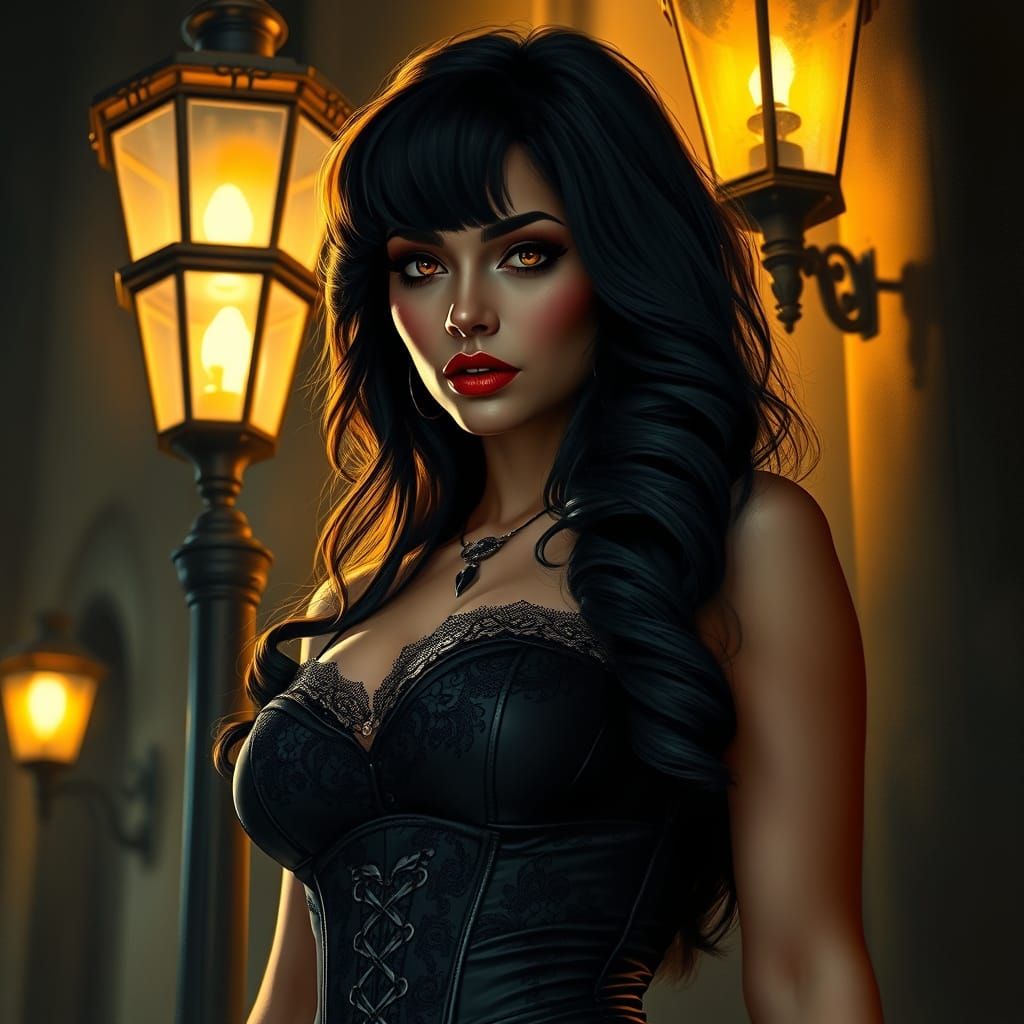 Glamorous Gothic Woman in Moody Painterly Style