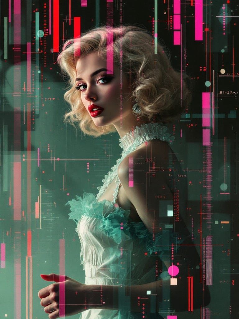 Glitch Art Pin-Up: Fractured Reality in Tonalism Style