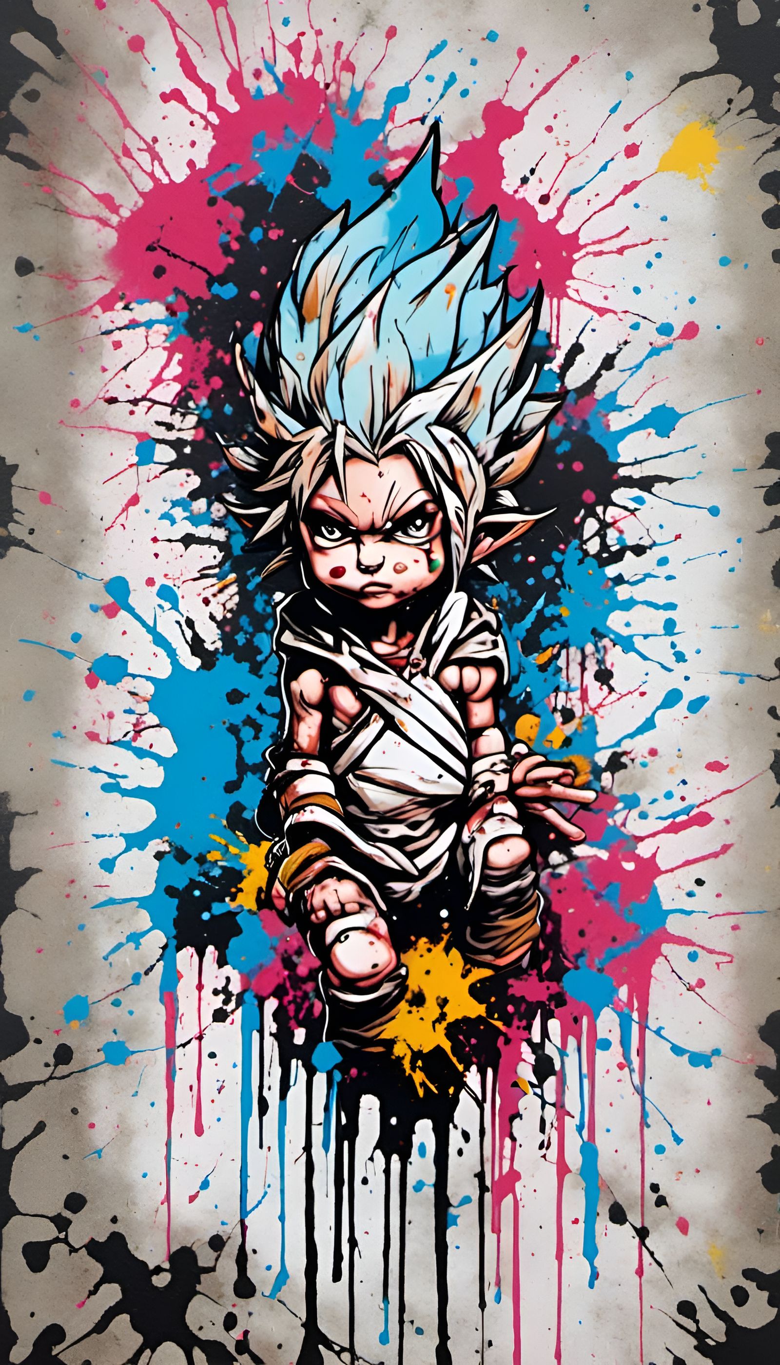 Icy Anime Fighters in Graffiti Street Art