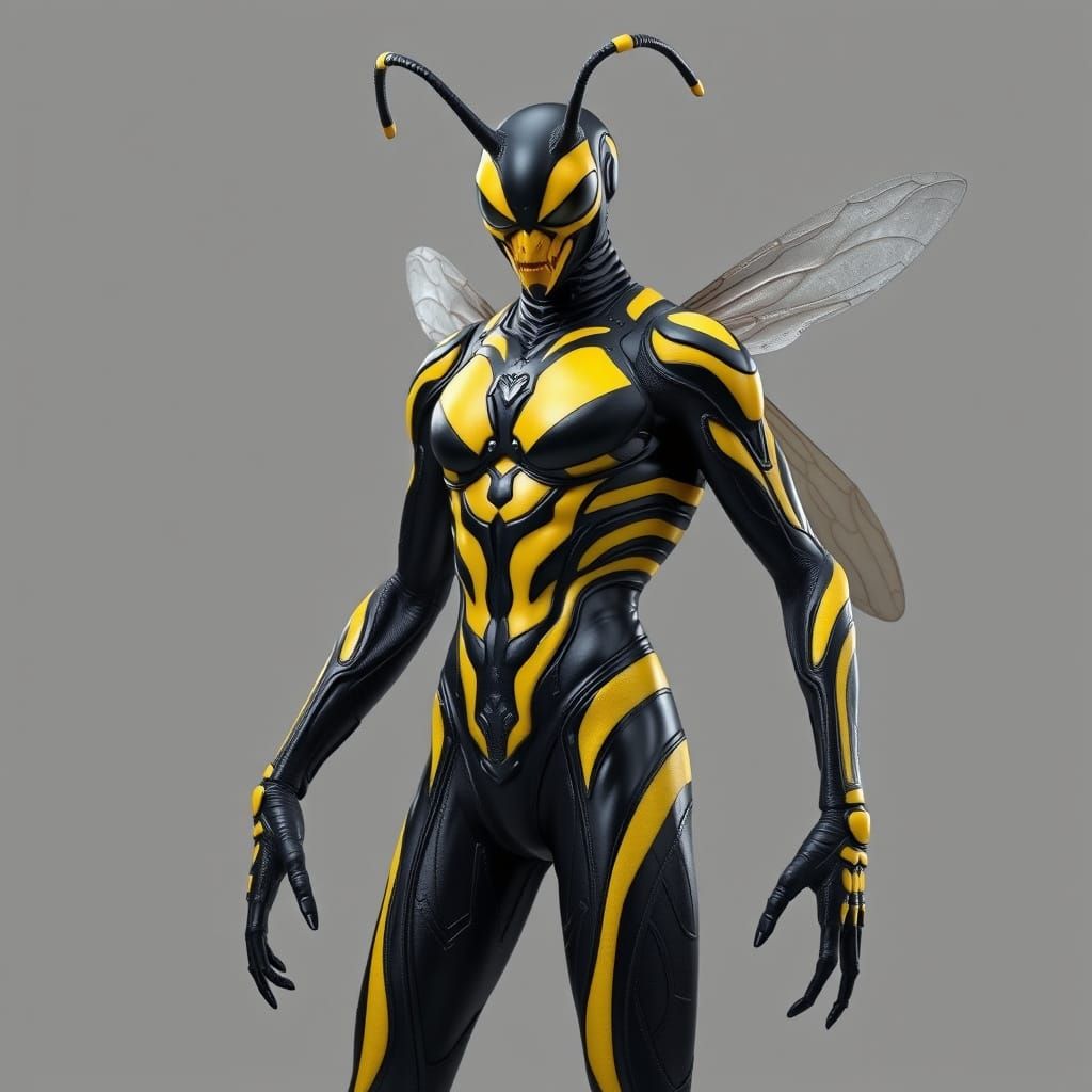 Humanoid Wasp Figure in Futuristic Biomechanical Style
