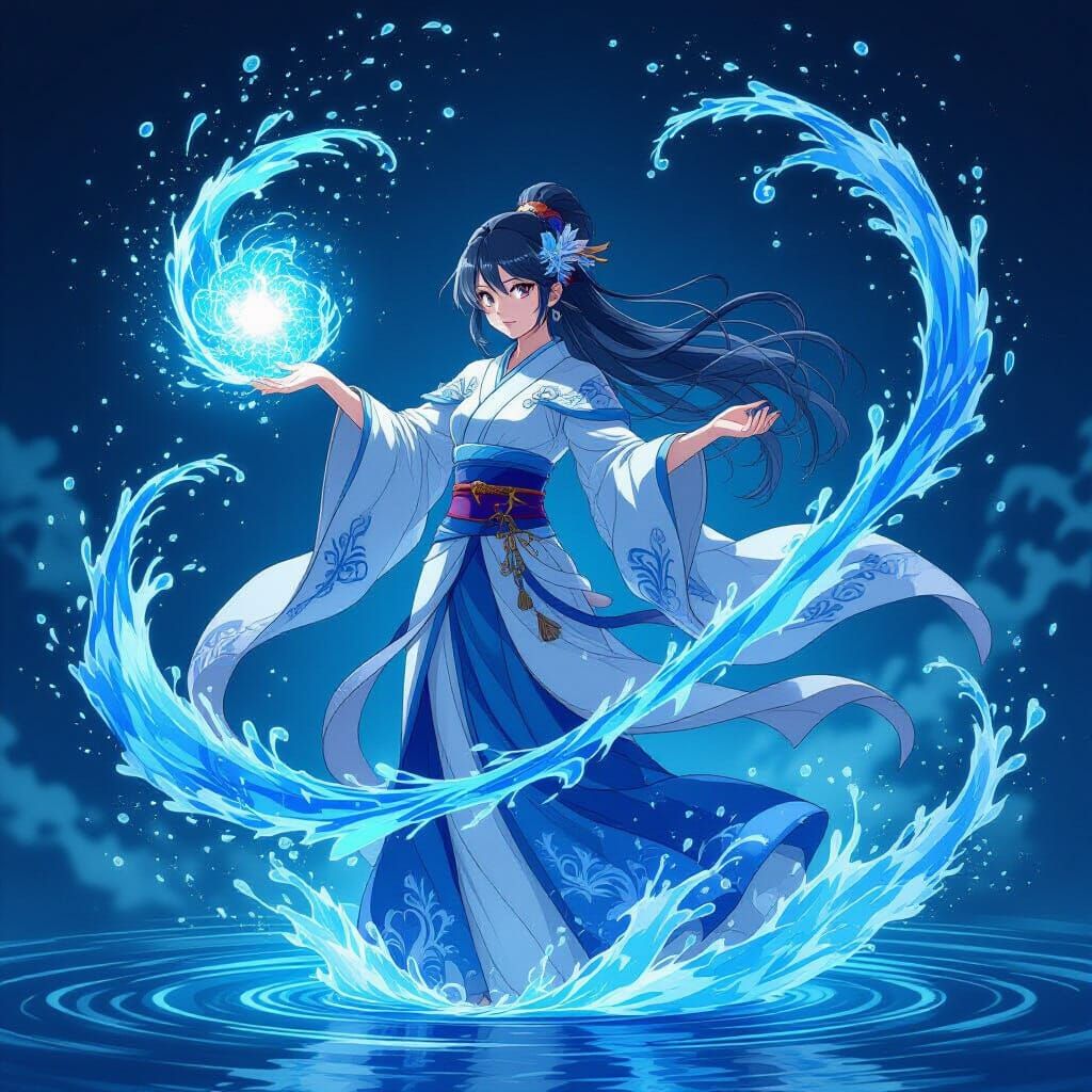 Anime Water Mage Conjuring Elemental Magic