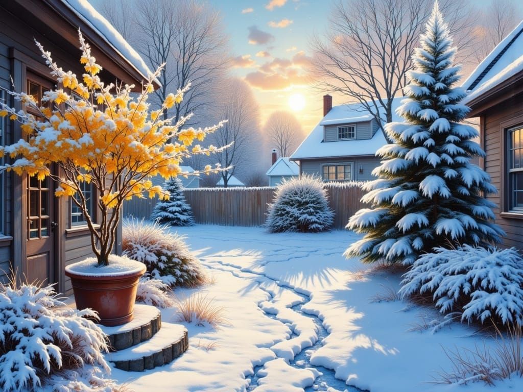 Impasto Painting of Snowy North Carolina Winter Landscape