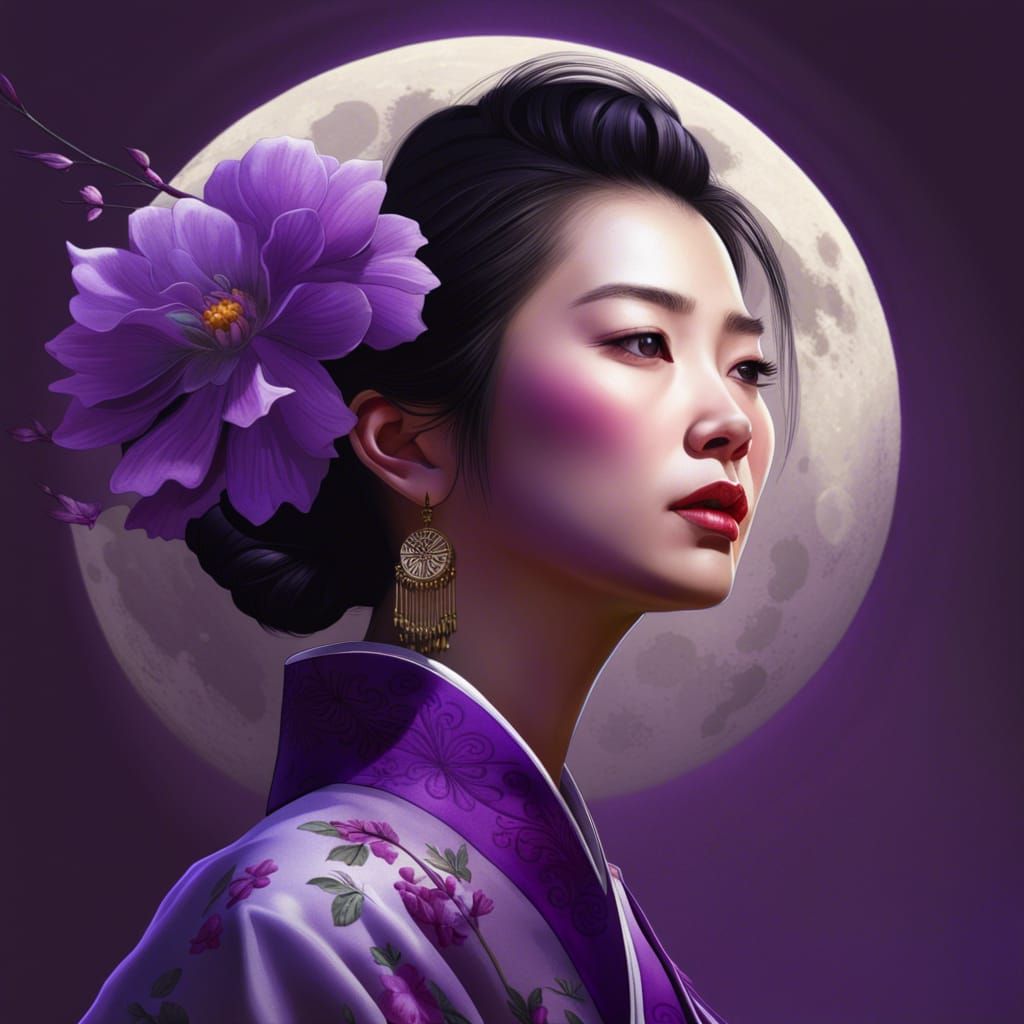 Chinese Woman in Traditional Dress with Purple Flower