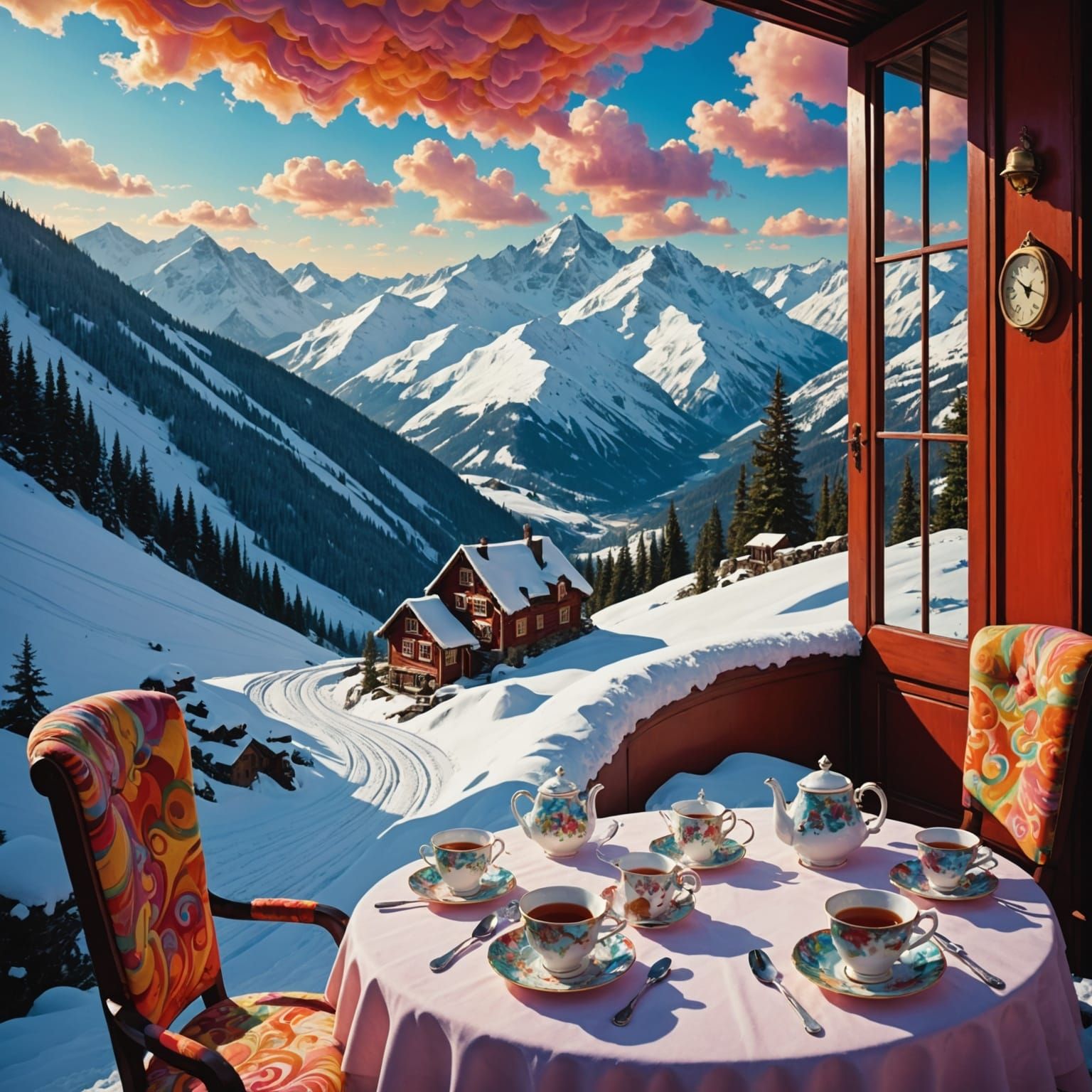 Fantastical Dreamscape with Candy Cream and Tea