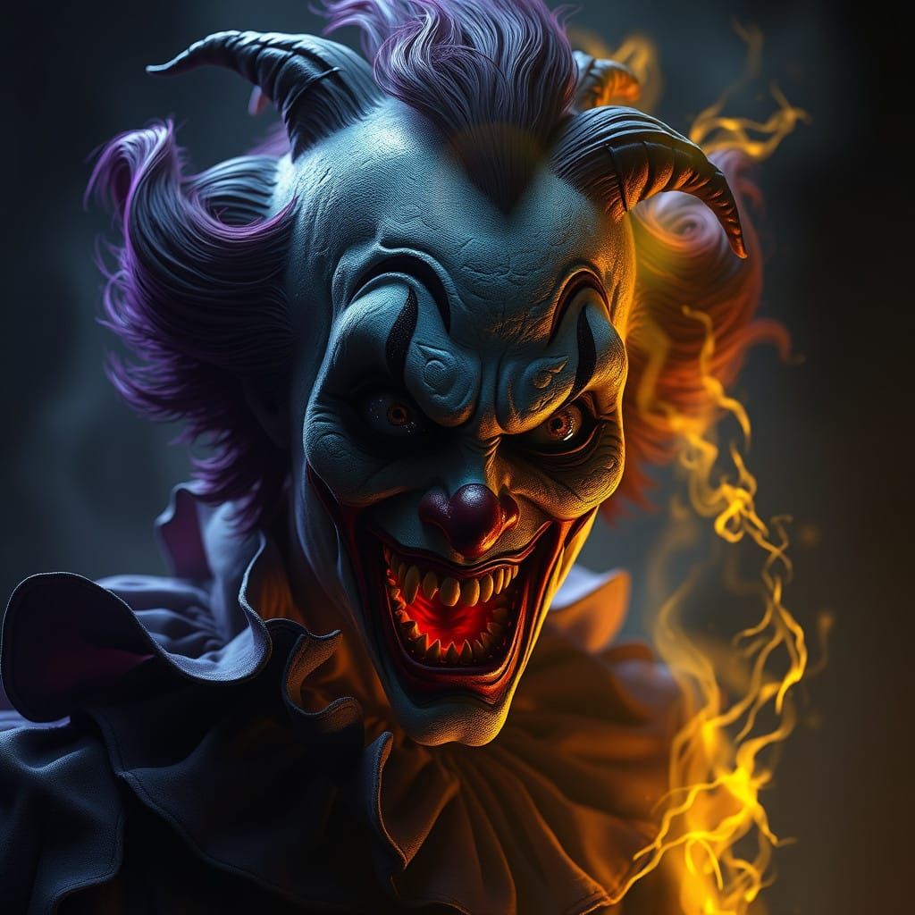 Grotesque Clown Transformation in Dark Fantasy Art