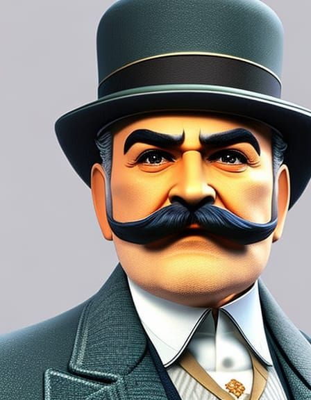 Hercule Poirot Portrait in Hyperrealistic Style