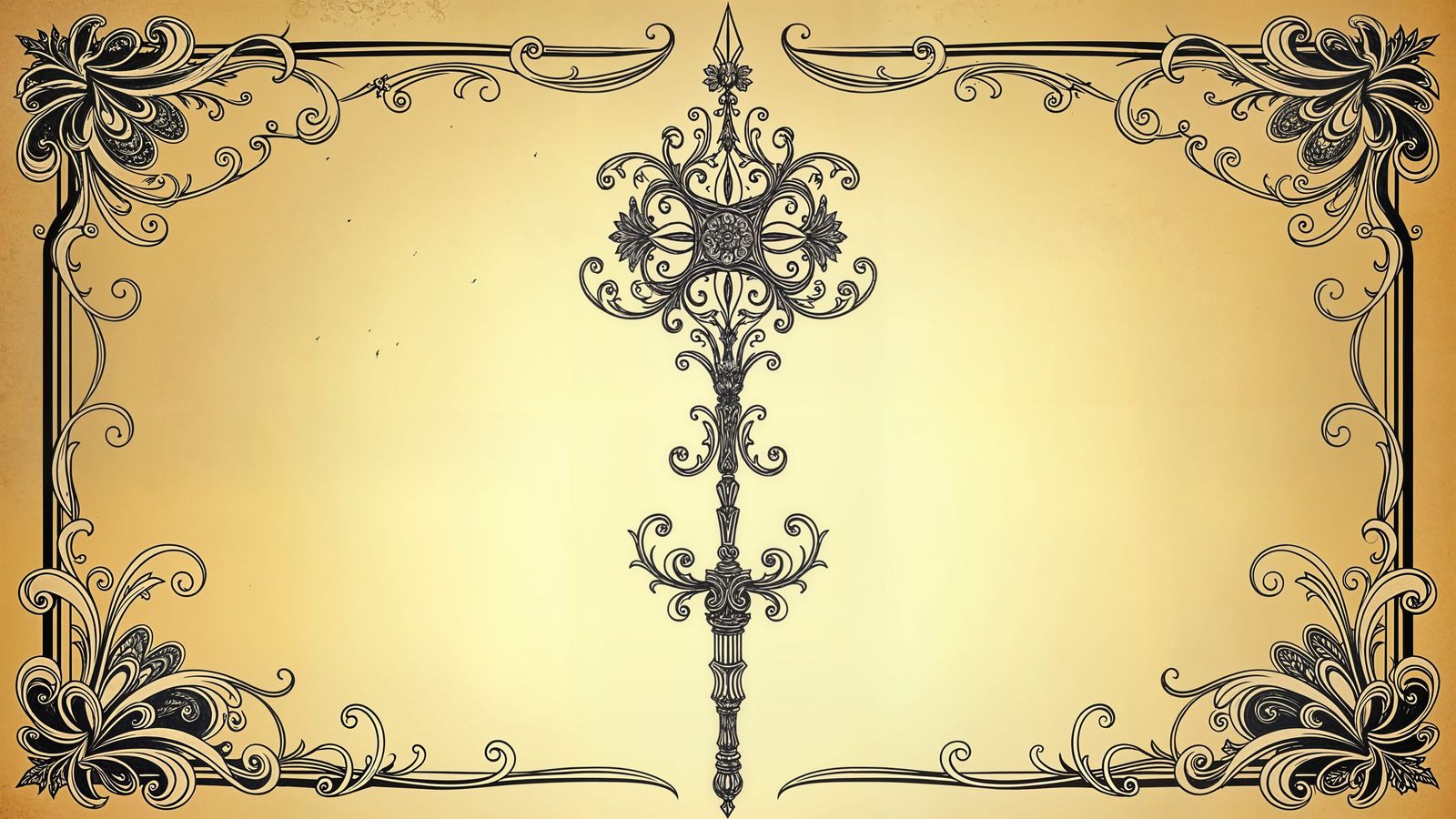 Mystical Wand Line Drawing in Vintage Book Page Style