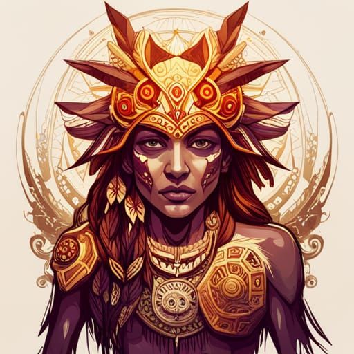 Luminous Aztec Warrior Digital Painting