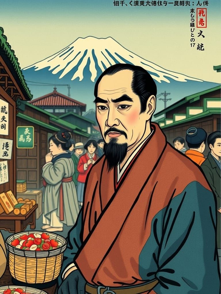 Ukiyo-e Portrait of Japanese Market Trader