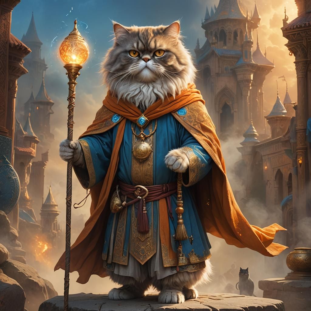 Persian Cat Monk Wizard in Fantasy Art