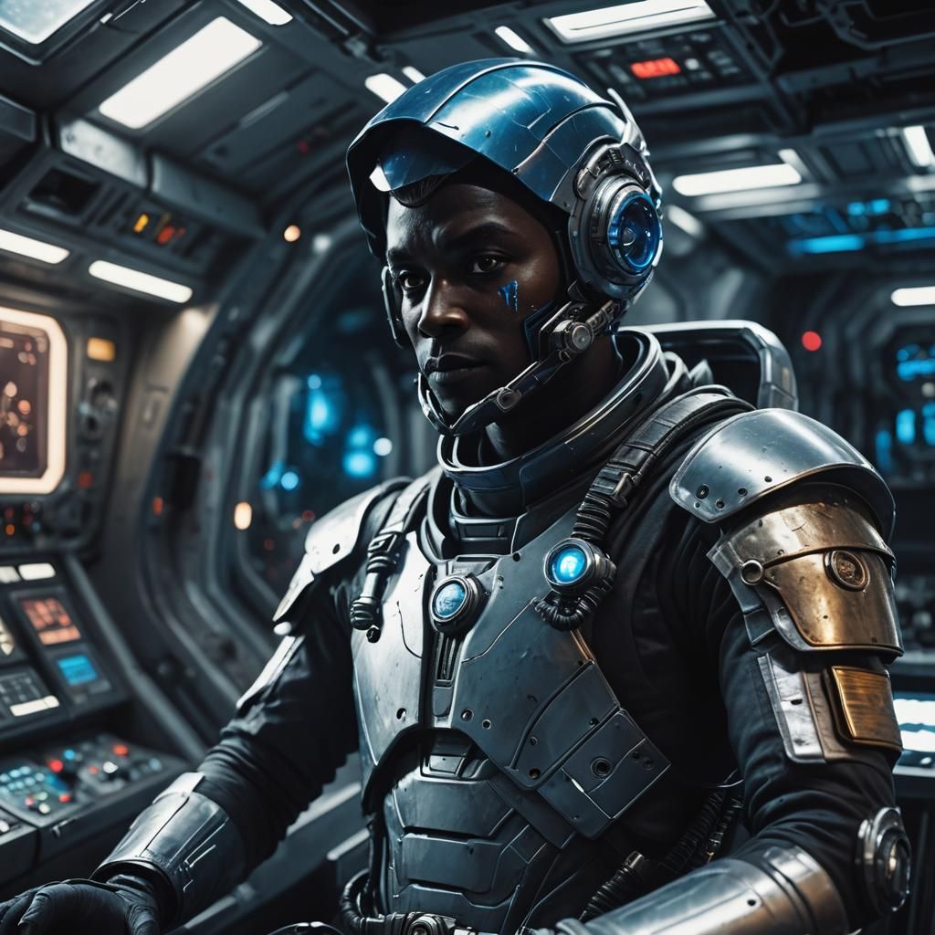 Drow Pilot in Spaceship Cockpit, Sci-Fi Concept Art