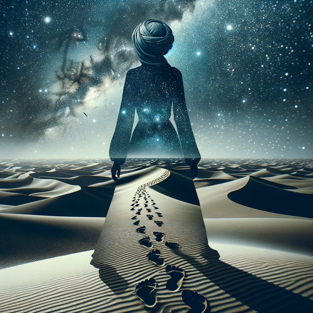 Desert Walker: Double Exposure in Watercolor and Ink