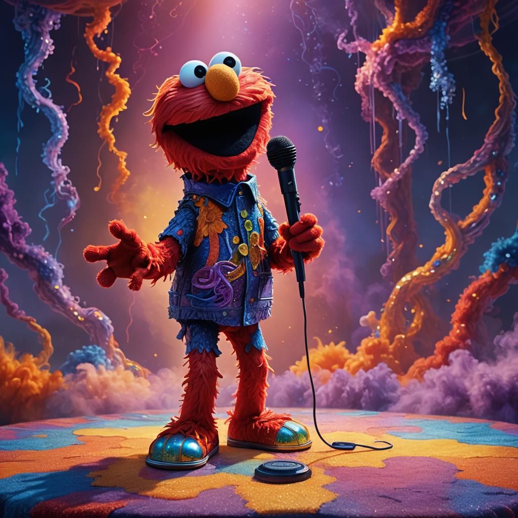Elmo on Stage: Surreal Fantasy Concept Art