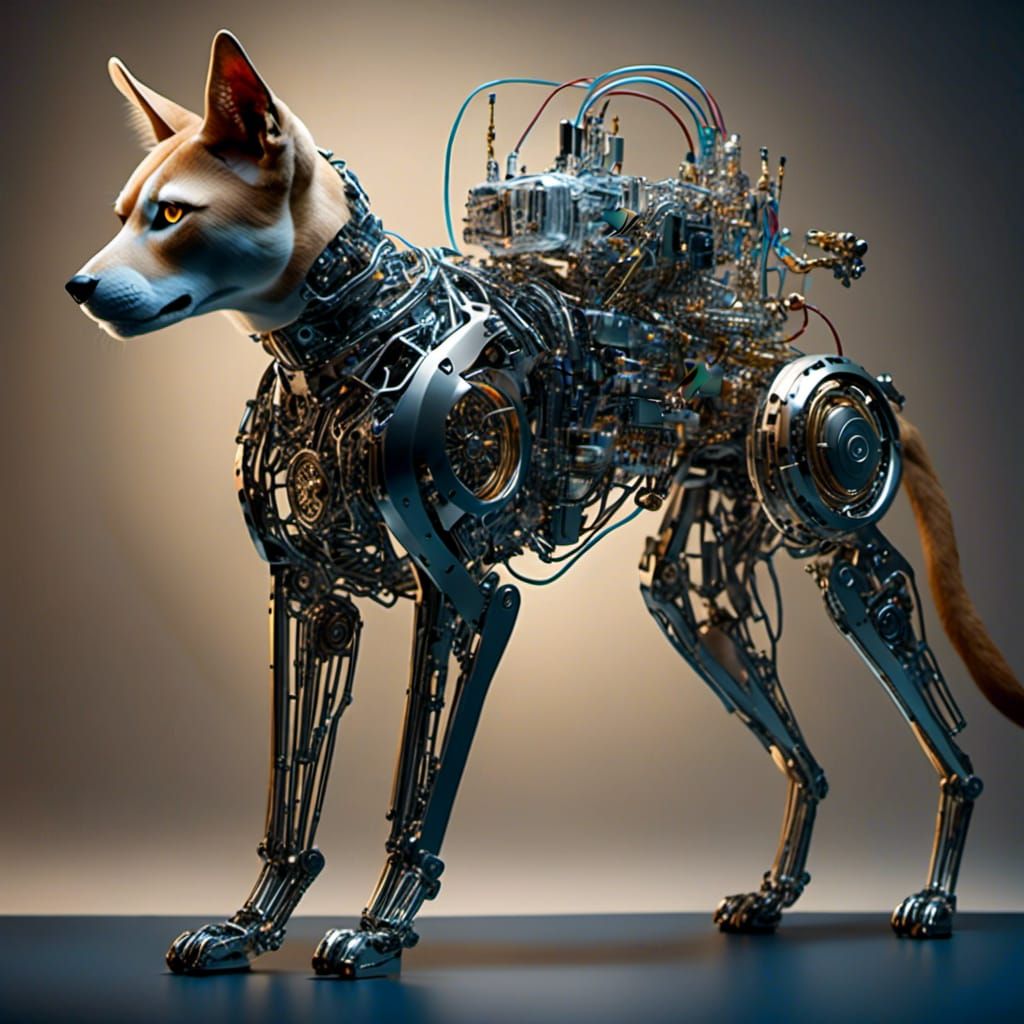 Cyborg Dog with Exposed Electronics: Neo-Dada Digital Art