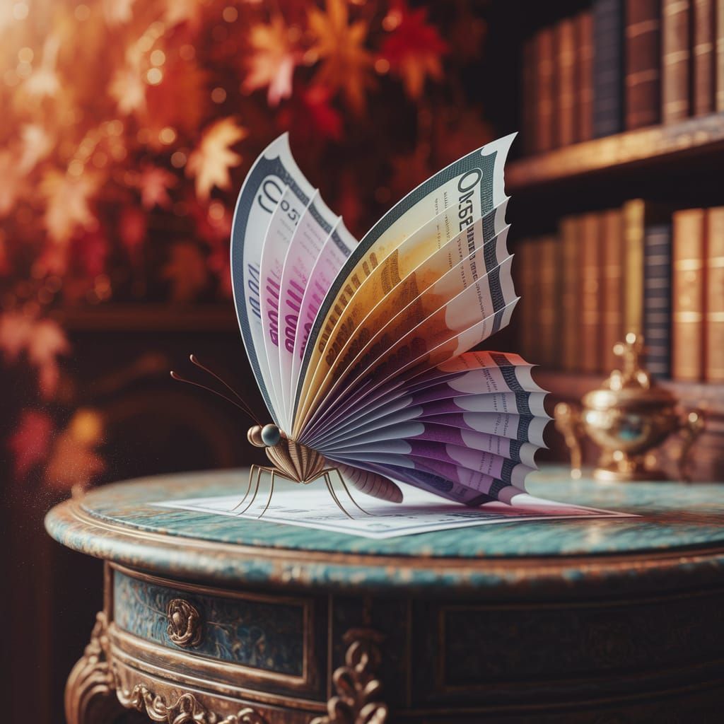 Butterfly Wings of Currency in Fantasy Realism Style
