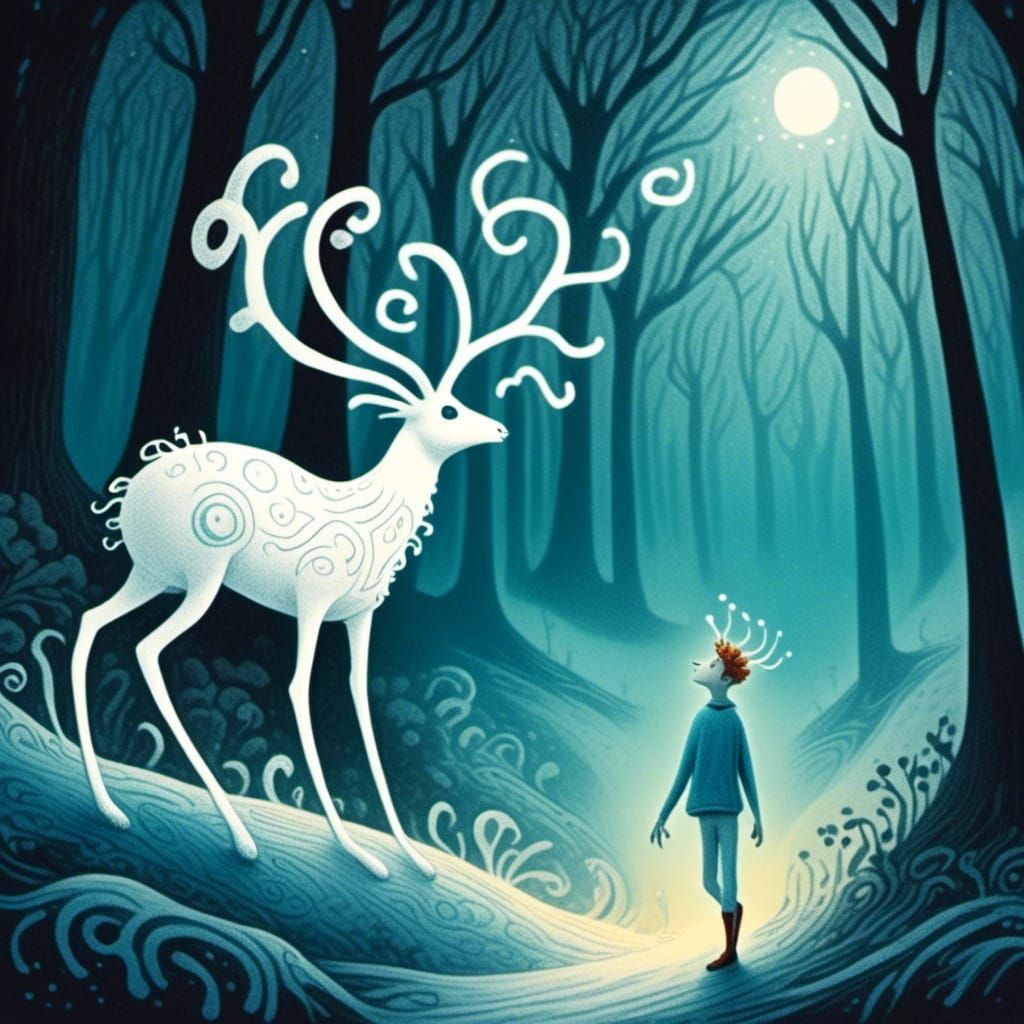 Ethereal Stag Summoning in Moonlit Forest