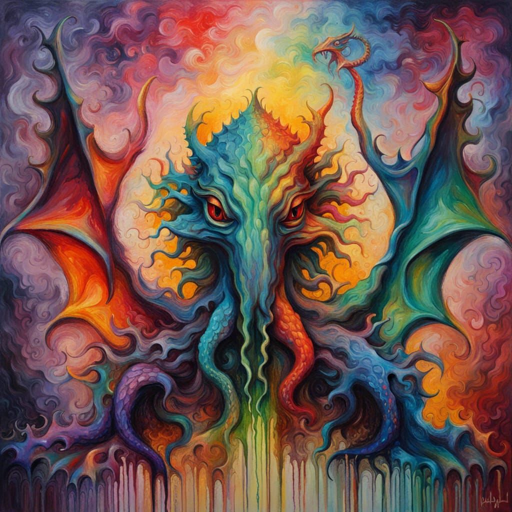Rorschach Inkblot: Cthulhu Dragon in Expressionist Oil