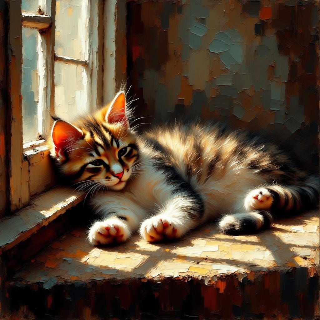 Cat Sleeping in Sunlight, Vermeer-Style