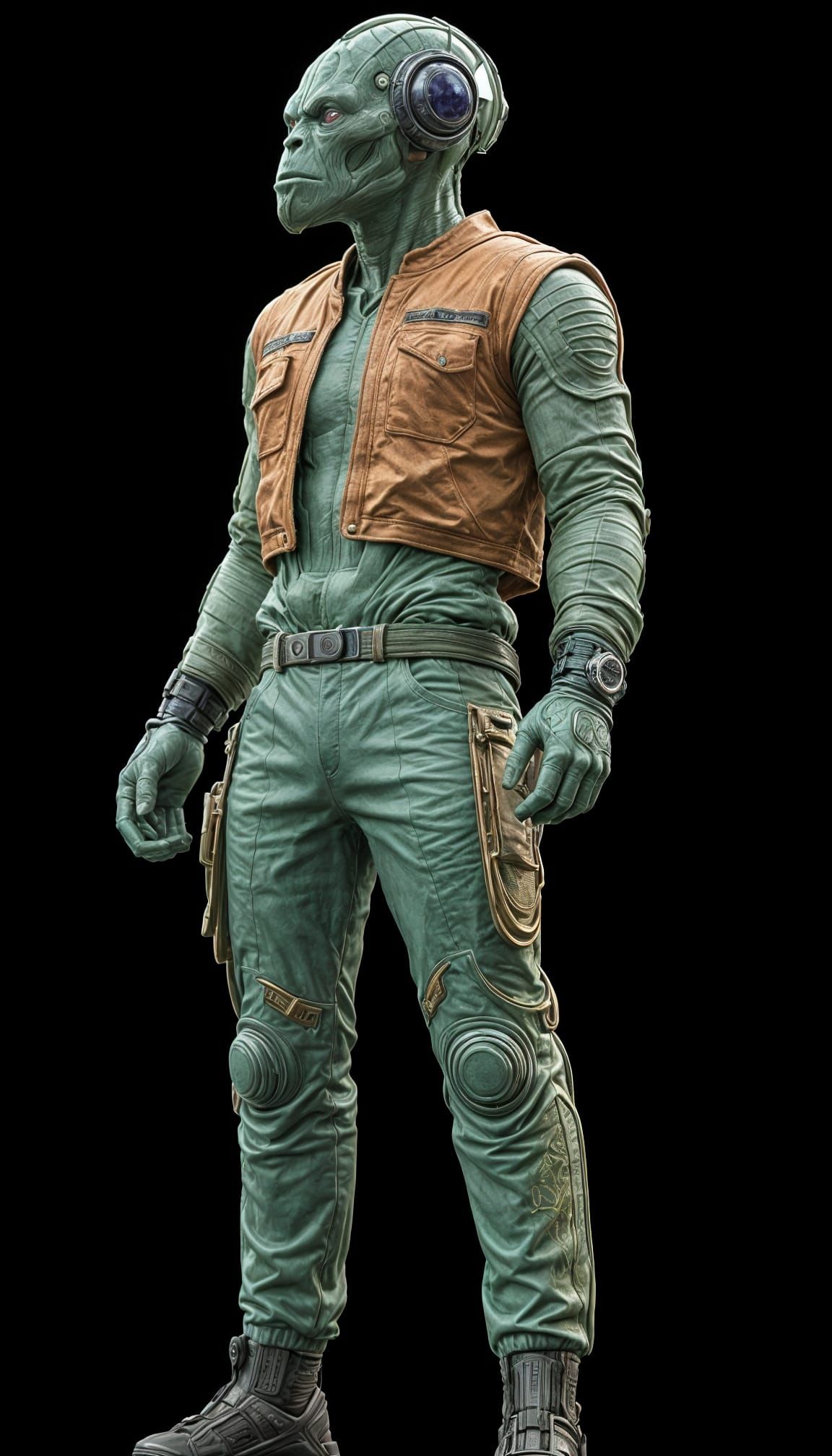 Green Humanoid in Alien City: Hyperrealistic 8K