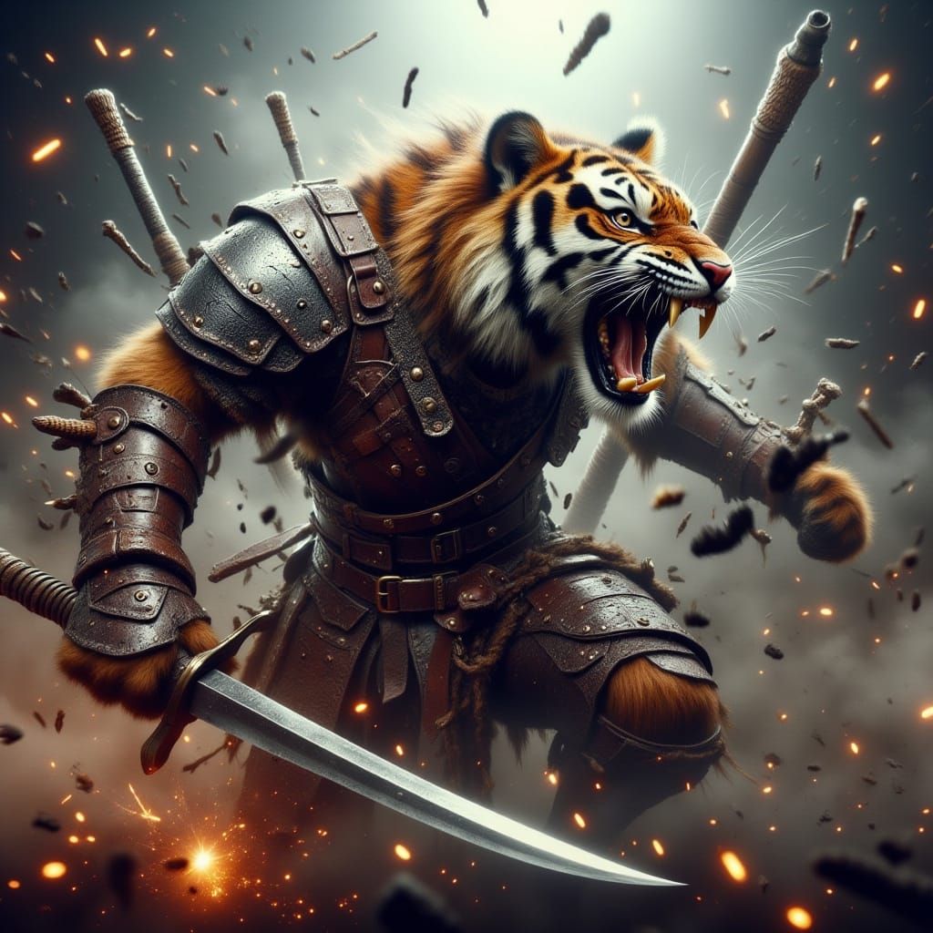 Armored Tiger in Mystic Landscape Battle