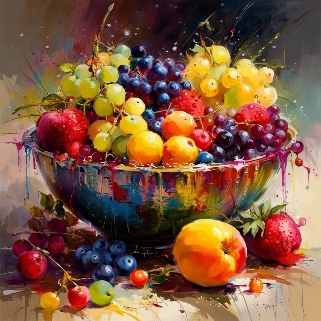 Fruit Bowl Still Life in Oil Paint Style