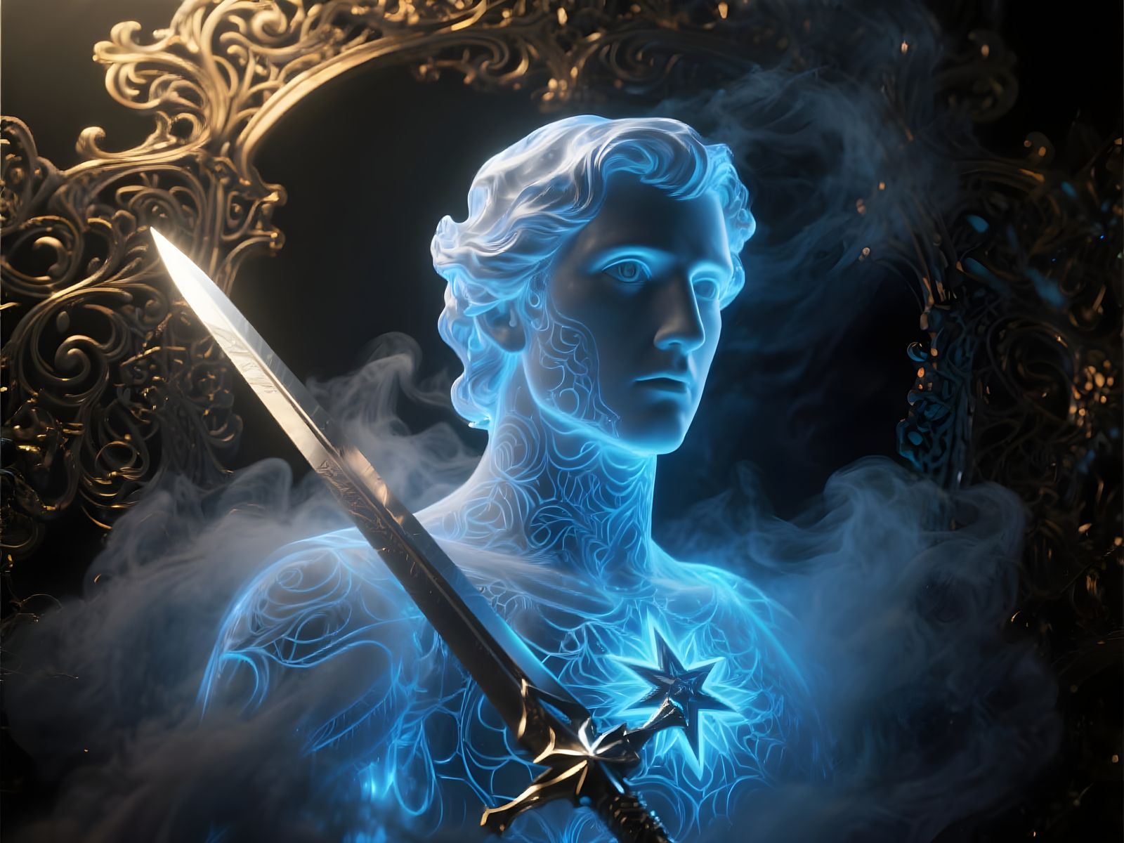 Archangel Bust Emerging from Baroque Chaos