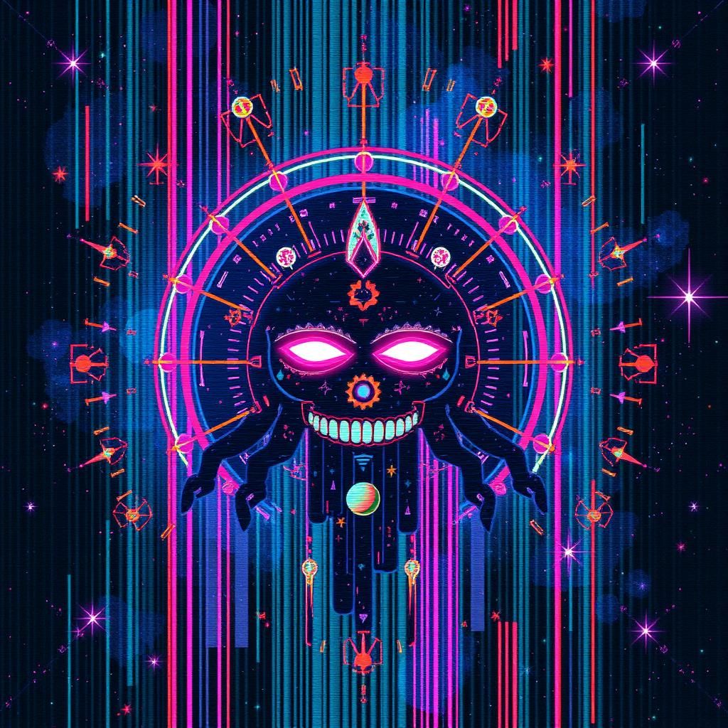 Maximalist Constellation in Glitch Art Style