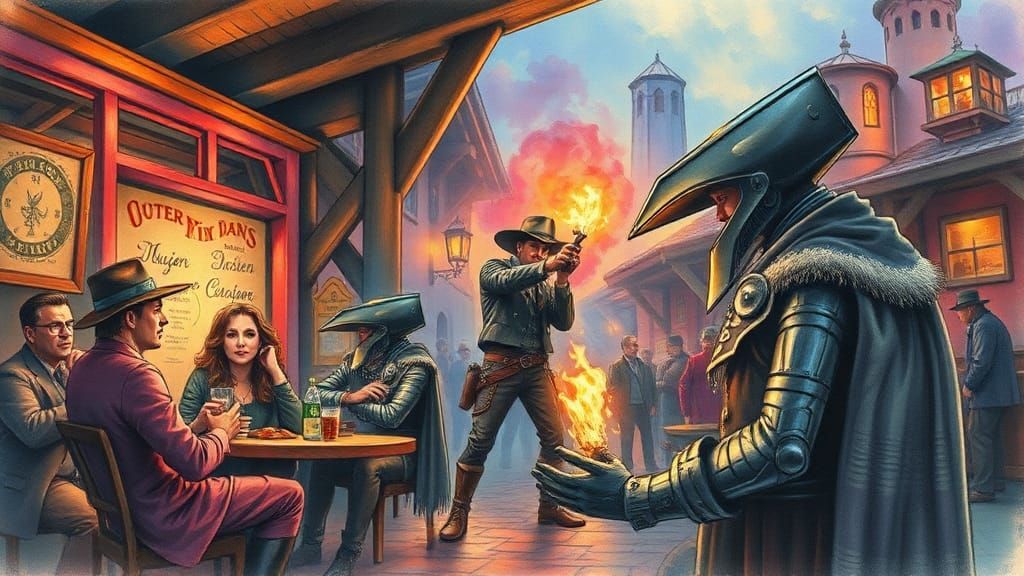 Fantasy Gothic Sci-Fi Mashup in Watercolour Style