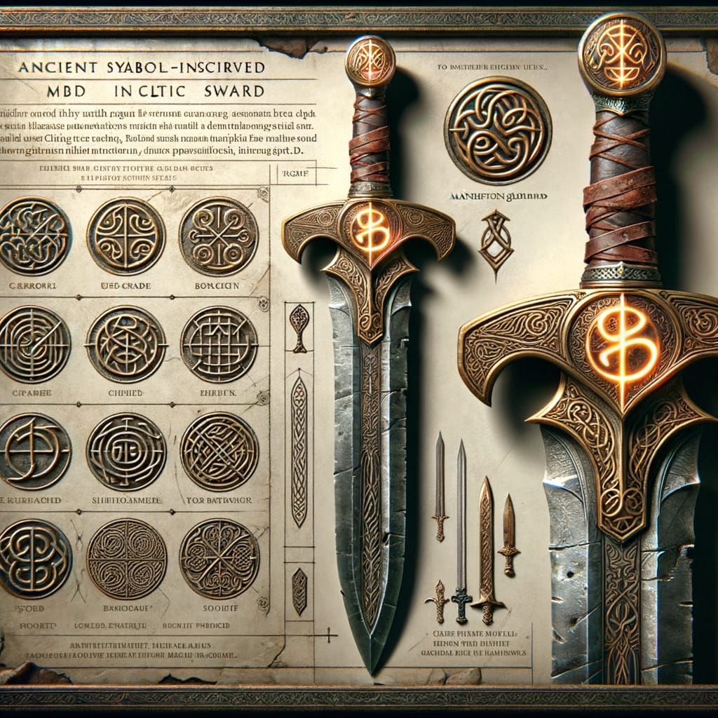Ancient Celtic Rune Sword with Golden Guard
