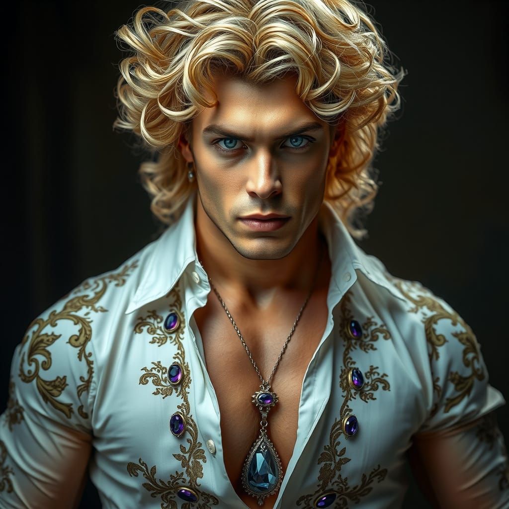 Regal Figure in Opulent Attire, with Chiseled Features and P...