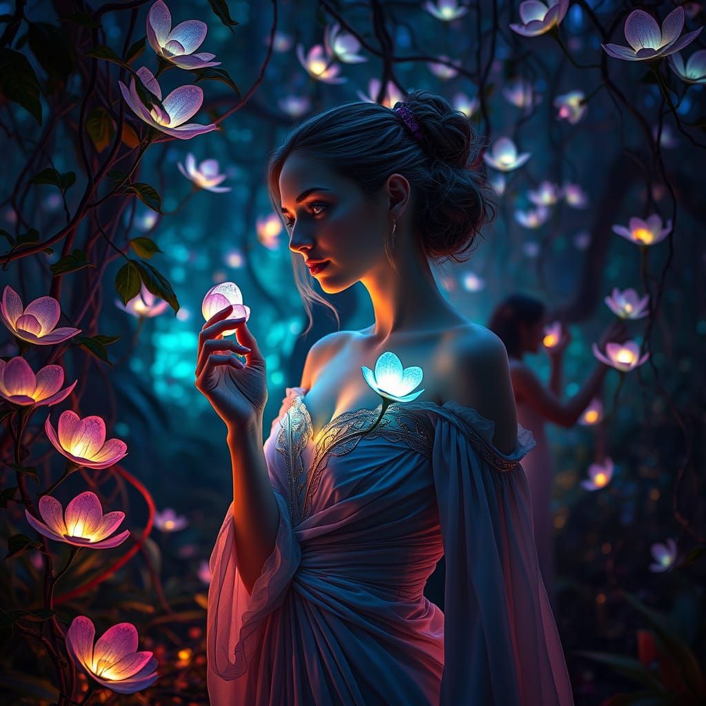 Surreal Goddess Amidst Biomechanical Blooms in Shael'Rha's L...