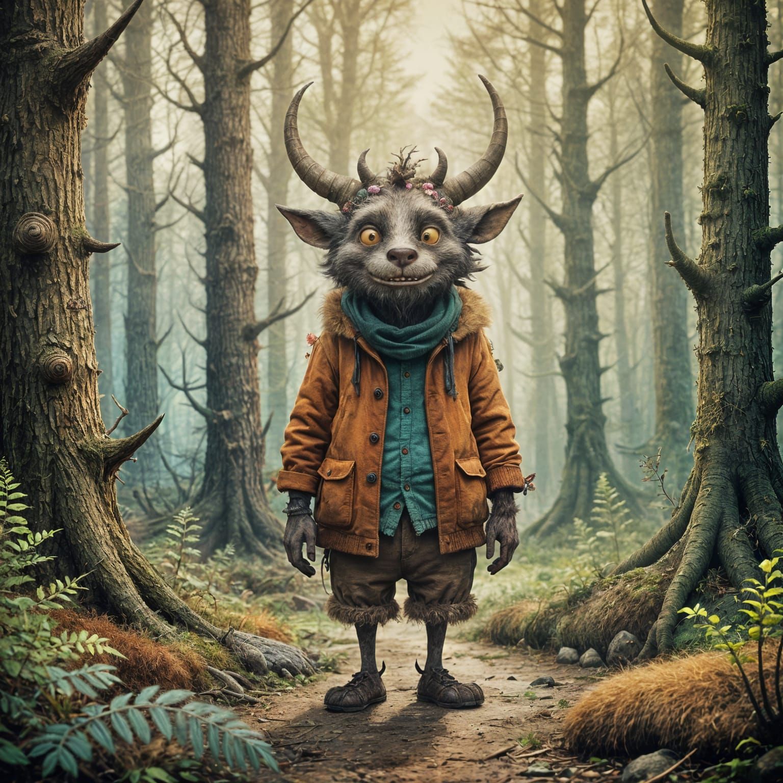 Whimsical Forest Creature in Eerie Sketch Style