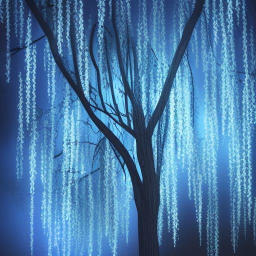 Glowing Willow Tree at Midnight: Fantasy Concept Art