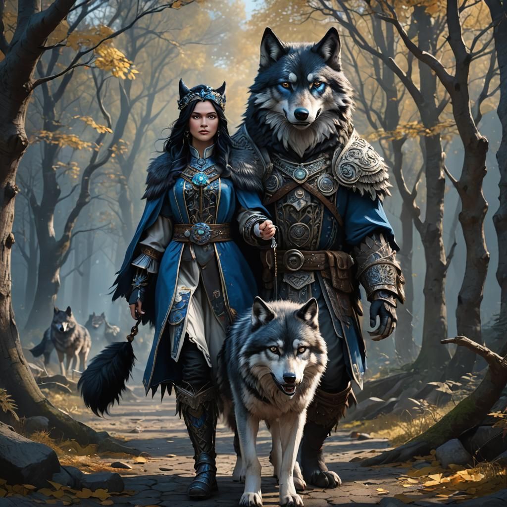 Wolf-Costumed Character in Detailed Matte Painting