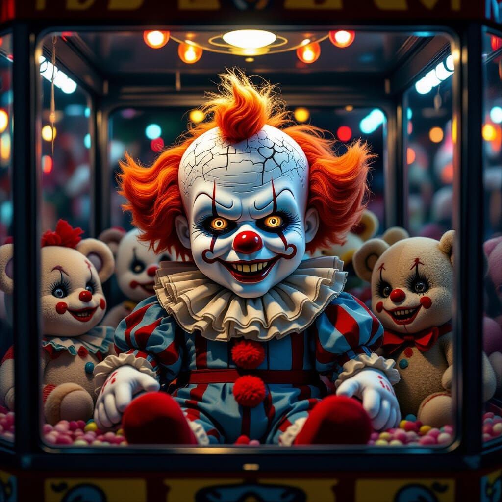 Sinister Clown Plushie in Arcade Claw Machine