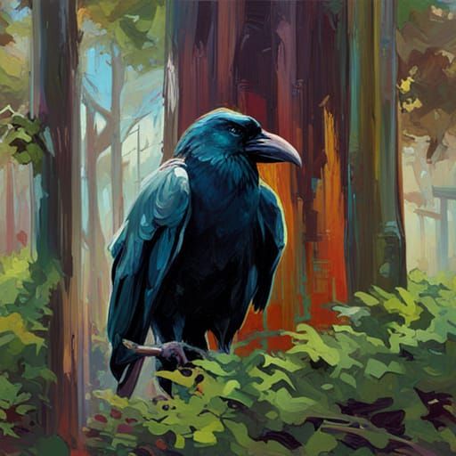 Forest Raven Graffiti Art in Polychromatic Style