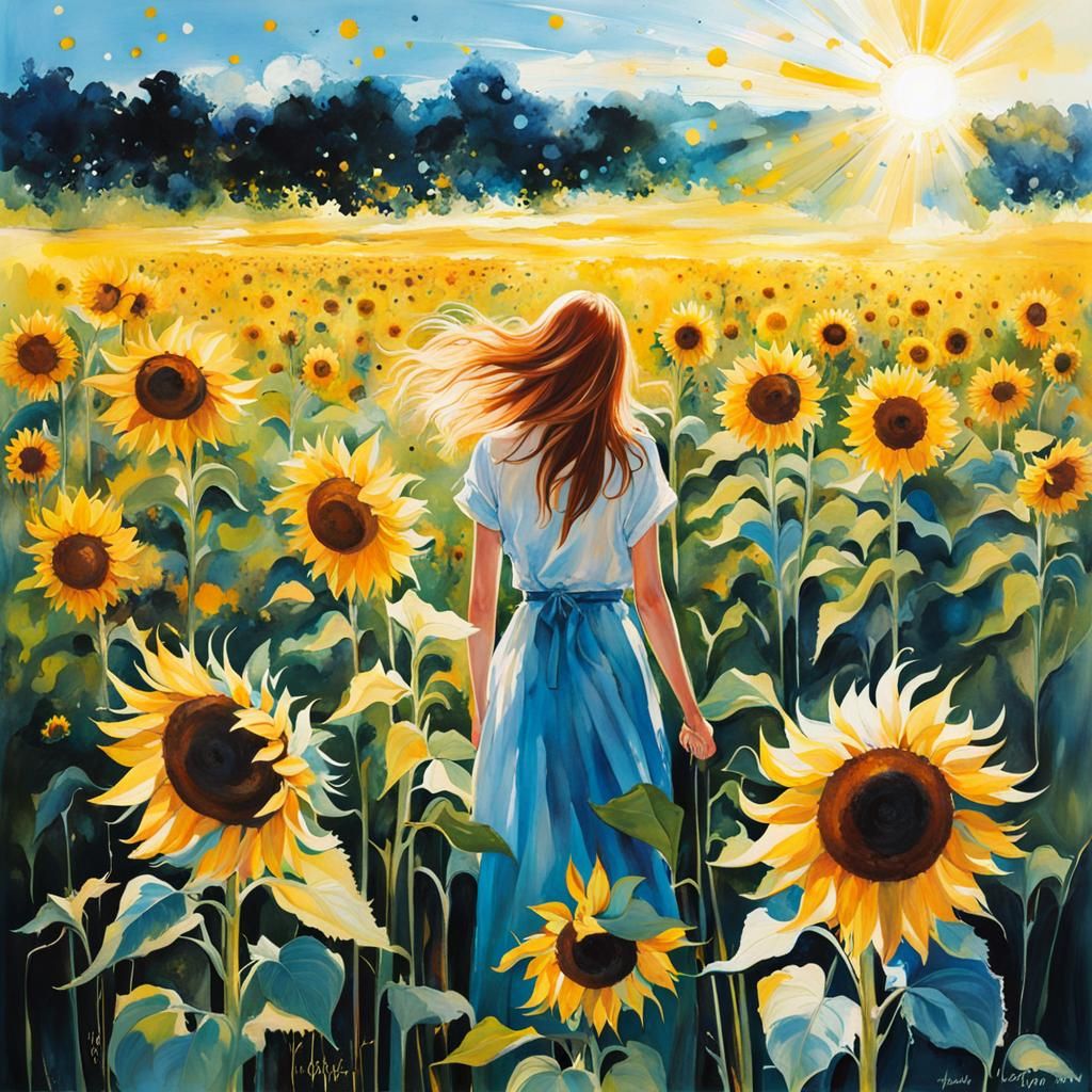 Sunflowers in Splatter Art Style Meadow