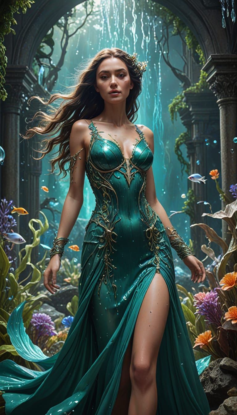 Ice Mermaid Queen Submerged in Seabed Blooms