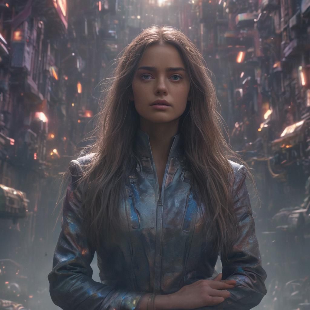 Woman with Multicolored Eyes in Futuristic Style