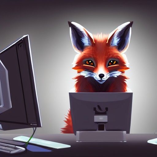 Anthropomorphic Fox Researching AI Art, Anime Style
