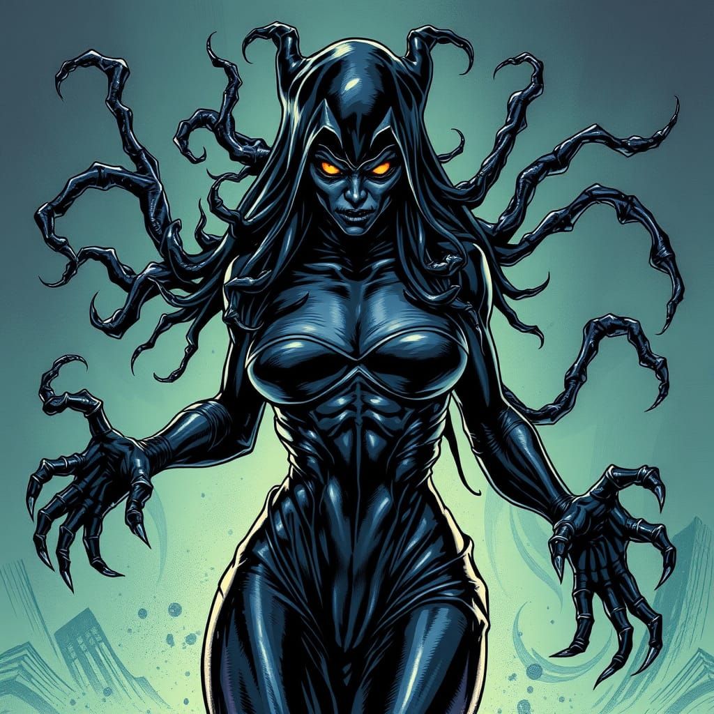 Ooze-Covered Supervillainess in Comic Book Style