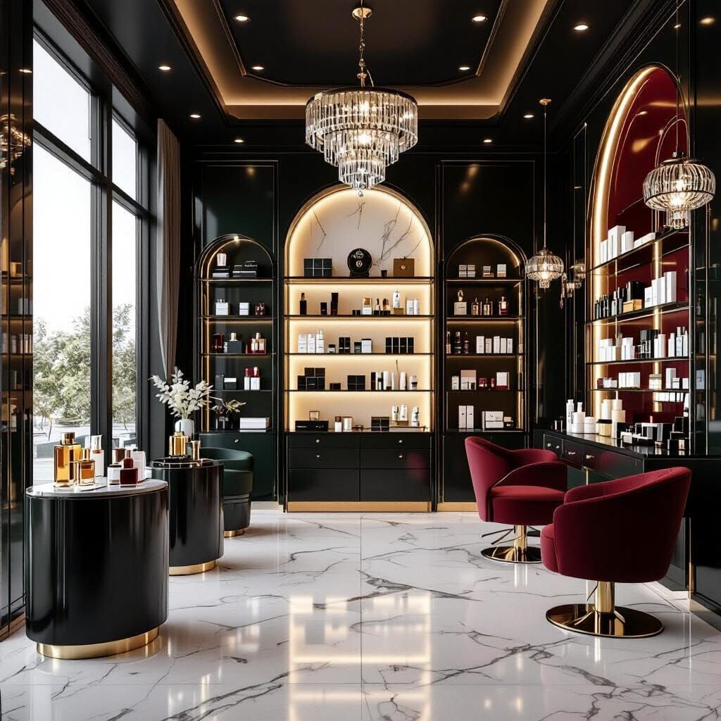 Luxurious Beauty Lounge Interior with Glass Walls