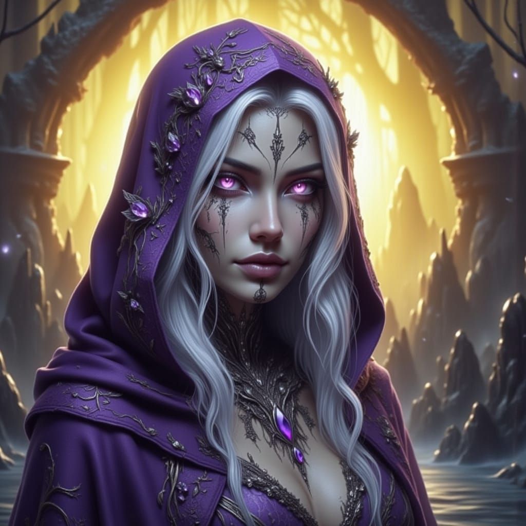 Drow Elf Matron in Pencil Sketch Style