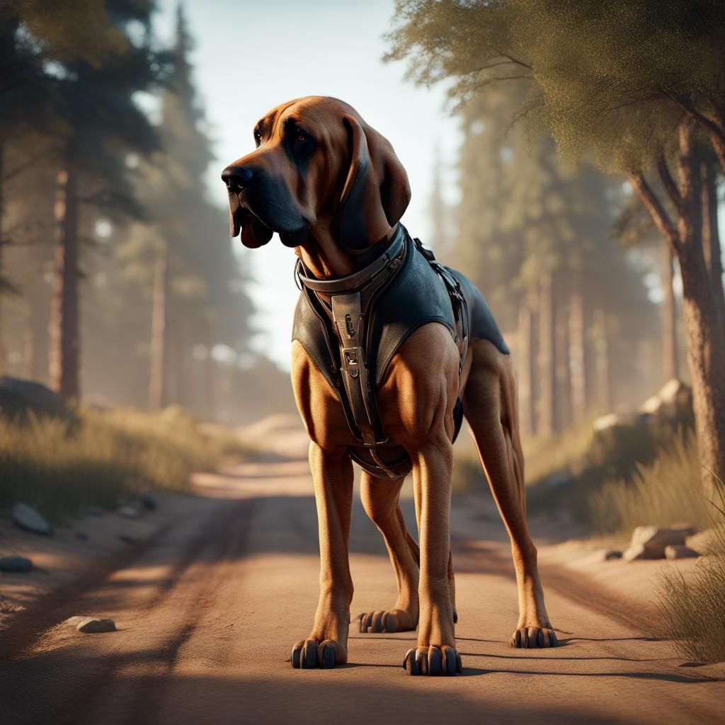 Bloodhound Near Dirt Road: 3D Game Cinematic